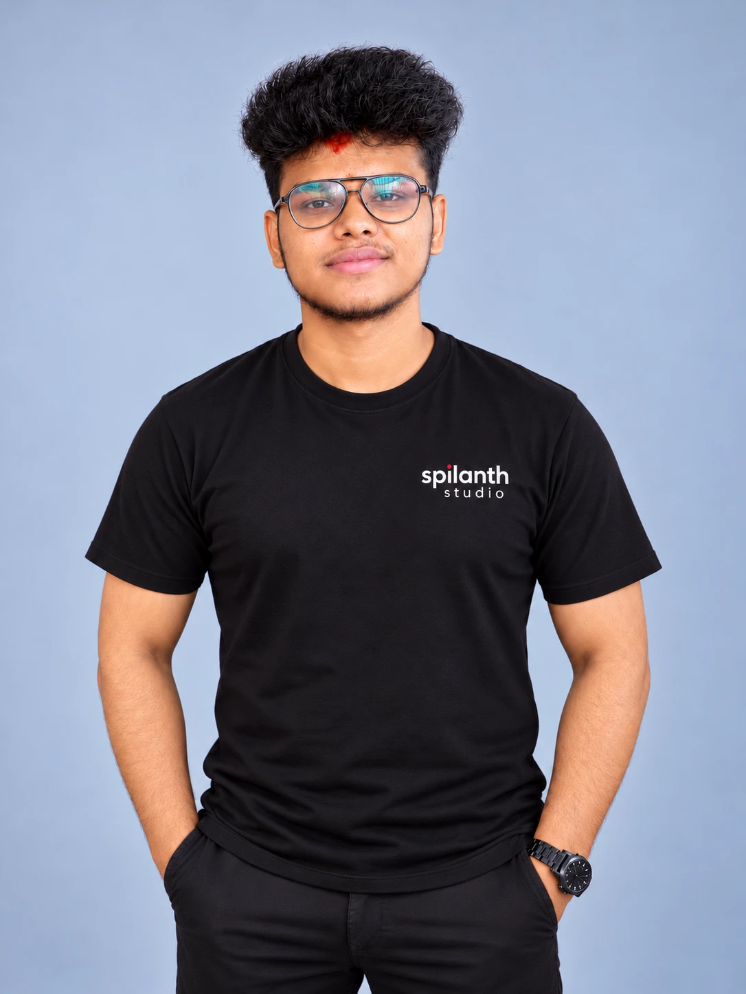 Dinesh Kumar, co-founder of Spilanth Studio, in a black Spilanth Studio T-shirt
